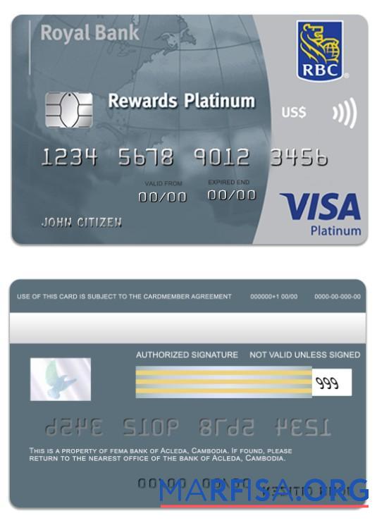 Blank Barbados Royal bank visa platinum card sample